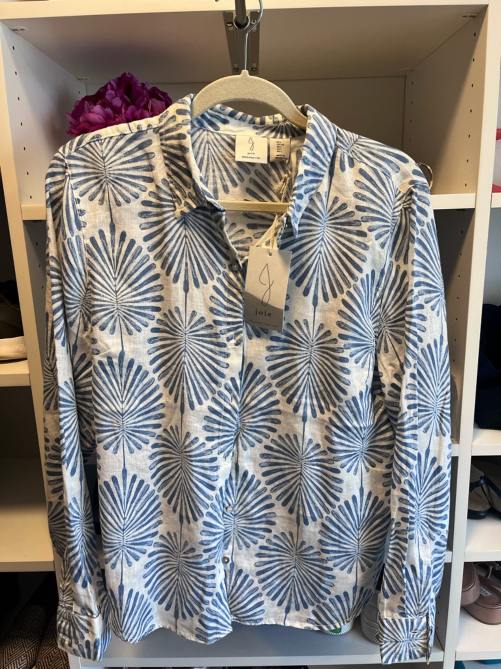 Joie Women's Blue Burst-Print Button Front Blouse
